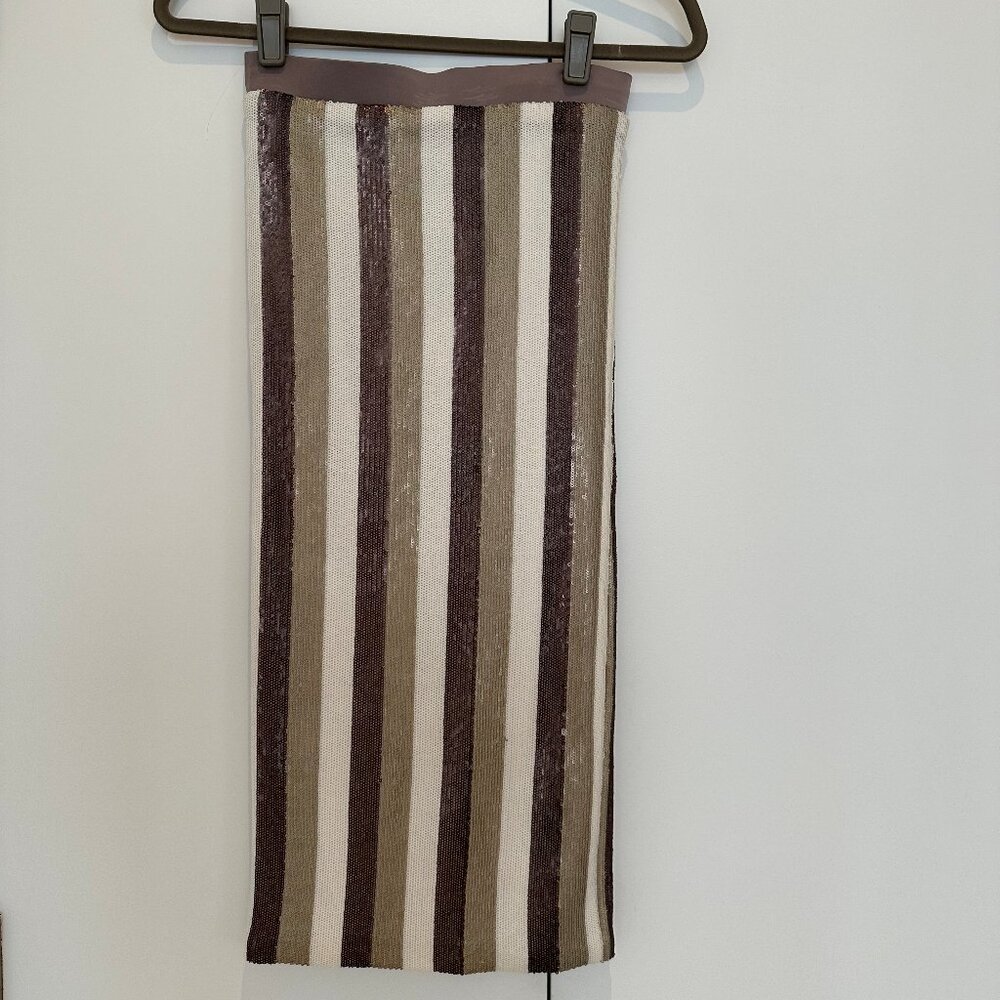 LE SUPERBE Liza Beach Stripe Stretch Sequin Pencil Skirt Womens XS Pull On - Picture 4 of 10